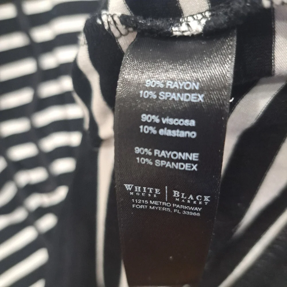 White House Black Market Striped Drawstring Knit Dress Black White 3/4‎ Sleeve M